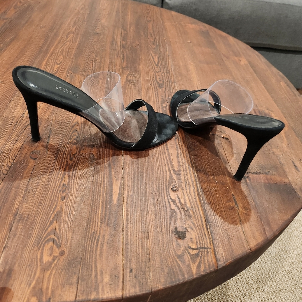 Barney's New York Sandal black Suede and Clear PVC slide make in size 8